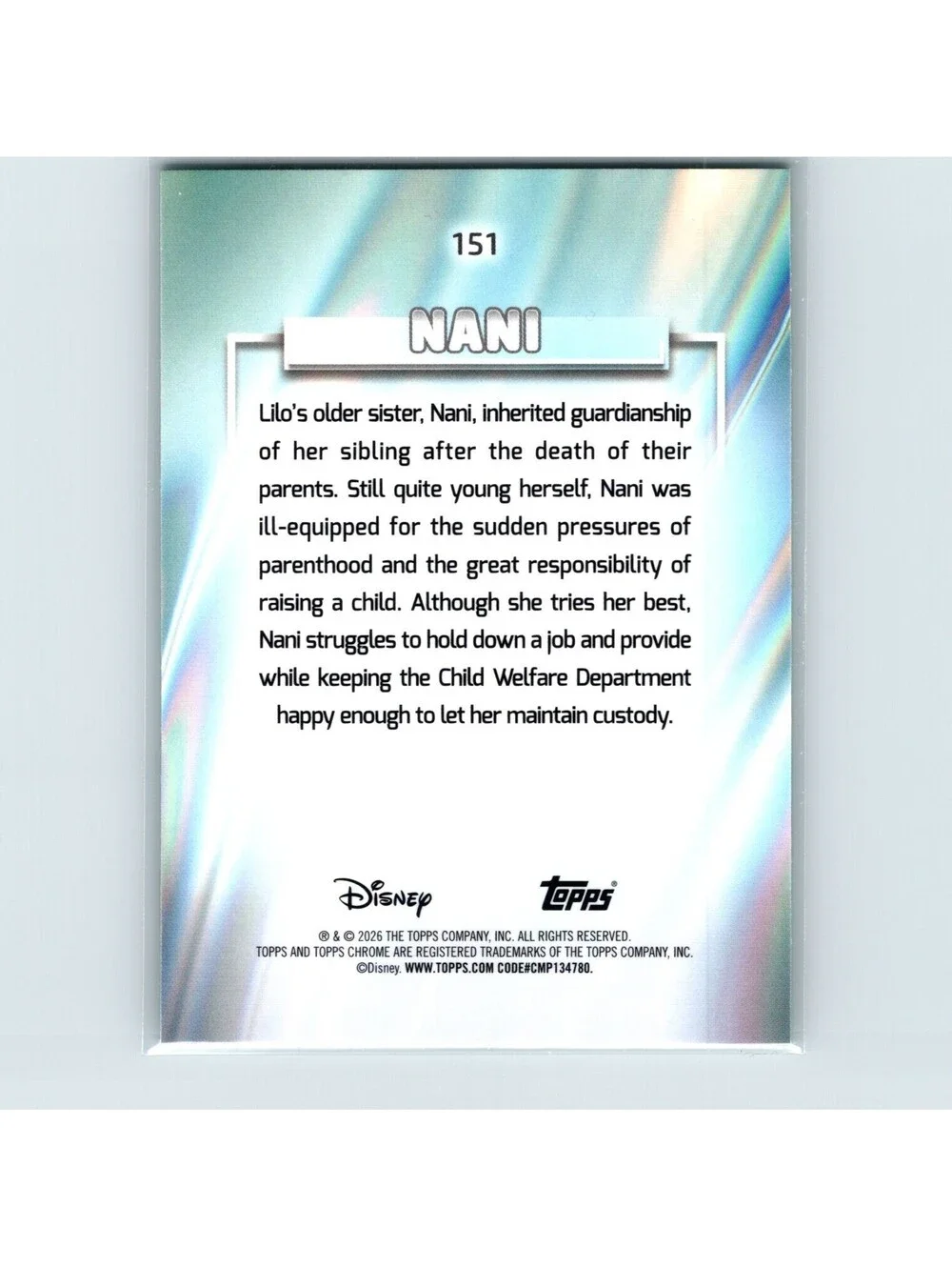 2026 Topps Chrome Disney Nani #151 Aqua Refractor #/199